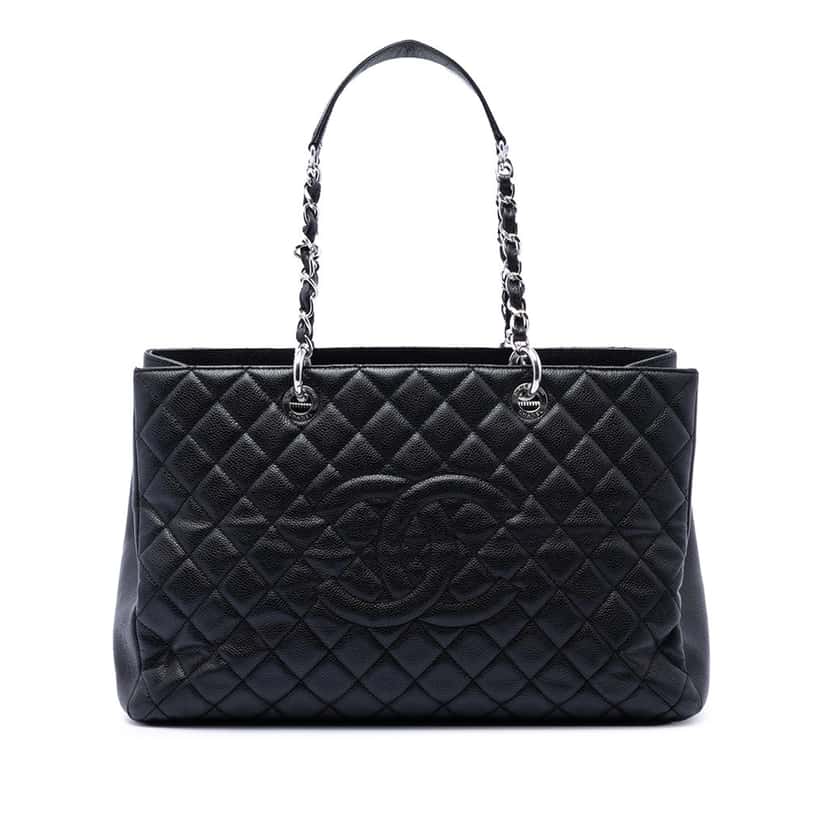 Chanel Caviar Grand Shopping Tote XL Black Leather Very good condition - Front View
