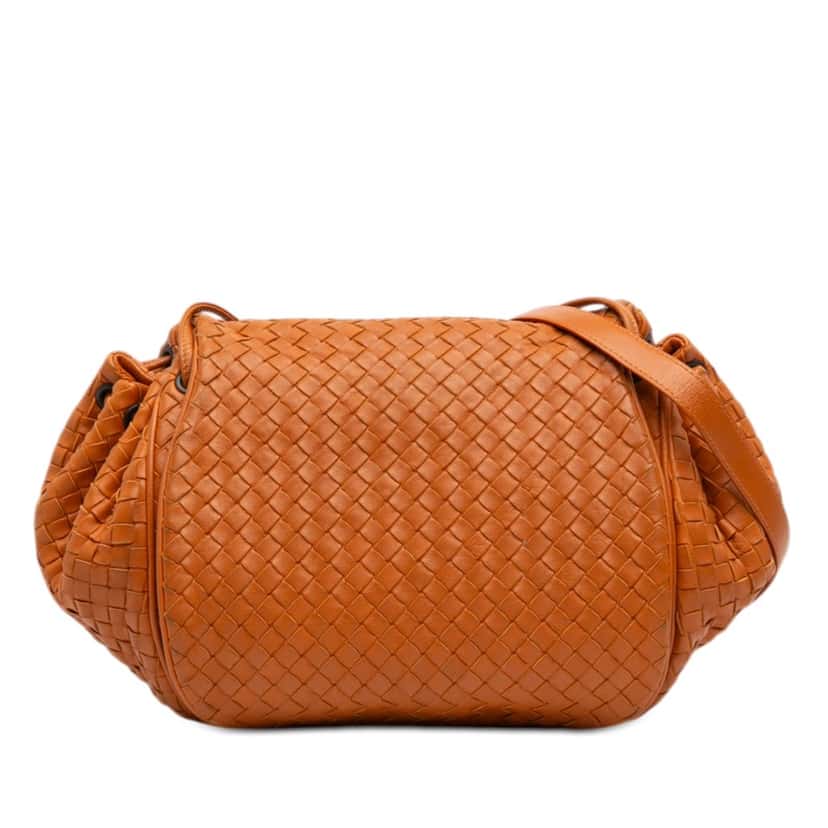 Bottega Veneta Nappa Intrecciato Flap Crossbody Orange Leather Very good condition - Front View