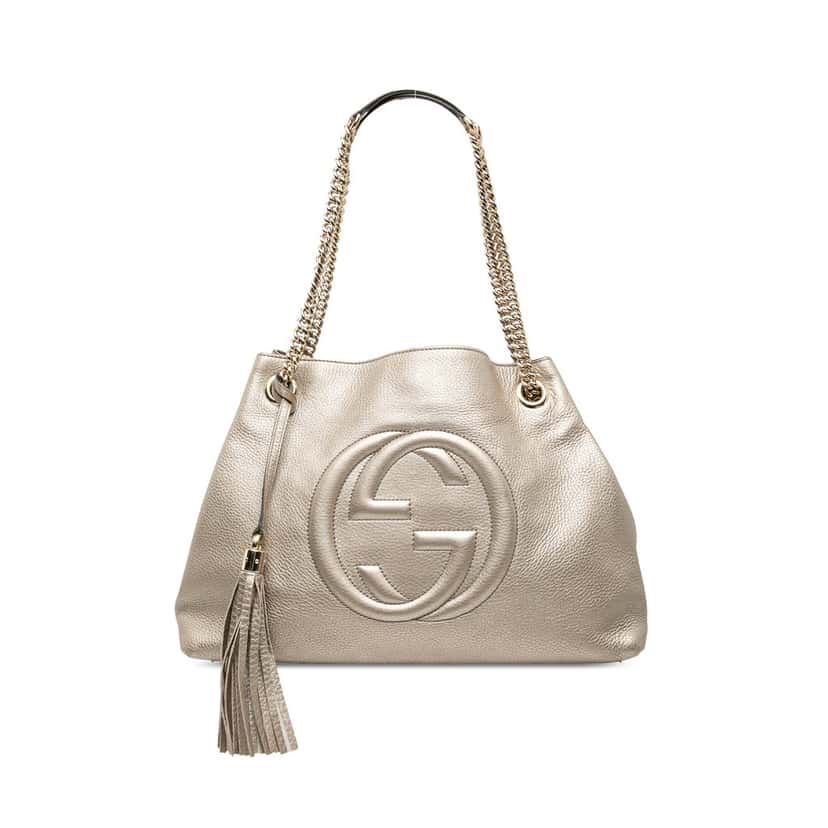 Gucci Medium Metallic Calfskin Soho Chain Tote Gold Leather Very good condition - Front View
