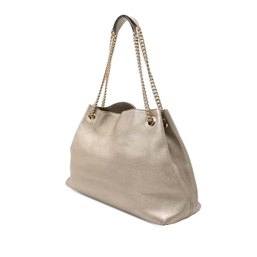 Gucci Medium Metallic Calfskin Soho Chain Tote Gold Leather Very good condition - Back View