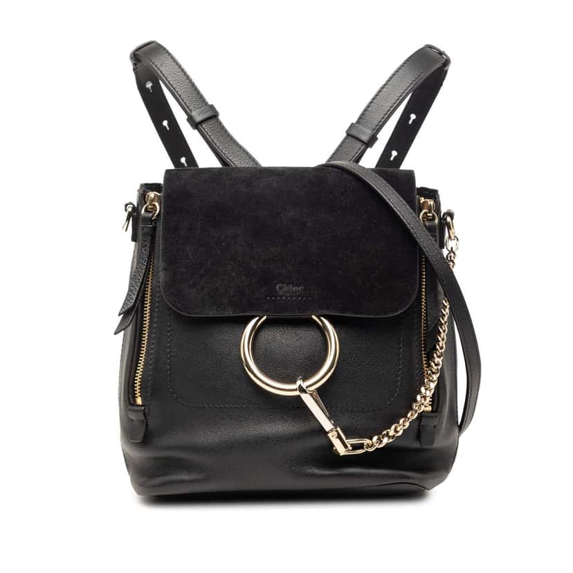 Chloé Medium Calfskin and Suede Faye Backpack Black Leather Good condition - Front View