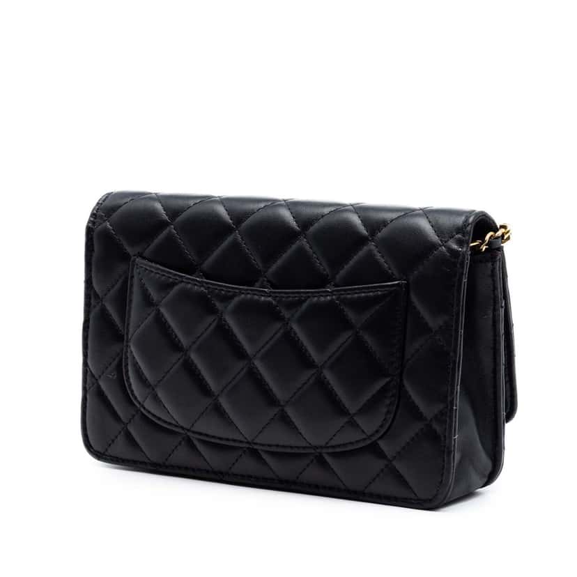 Chanel CC Quilted Lambskin Wallet On Chain Black Leather Very good condition - Back View