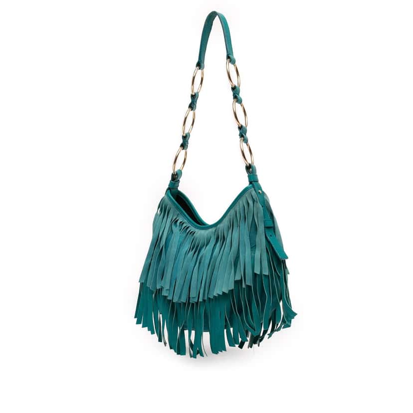 Saint Laurent Suede La Boheme Fringe Hobo Blue Leather Good condition - Back View