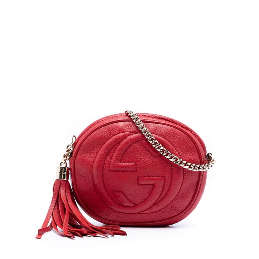 Gucci Mini Pebbled Calfskin Soho Chain Crossbody Red Leather Very good condition - Front View