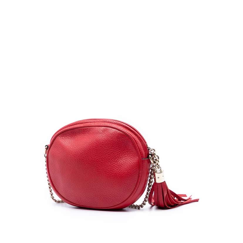 Gucci Mini Pebbled Calfskin Soho Chain Crossbody Red Leather Very good condition - Back View