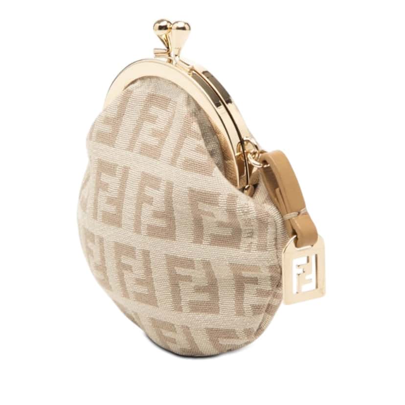 Fendi Zucchino Canvas Kiss Lock Coin Purse Beige Very good condition - Back View