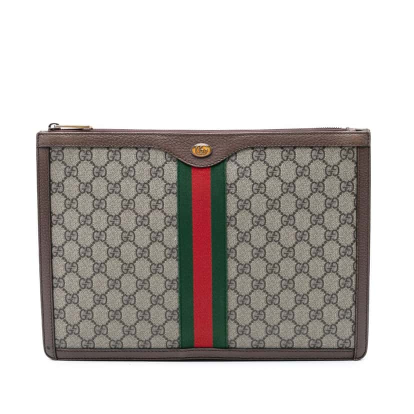 Gucci GG Supreme Ophidia Clutch Beige Very good condition - Front View