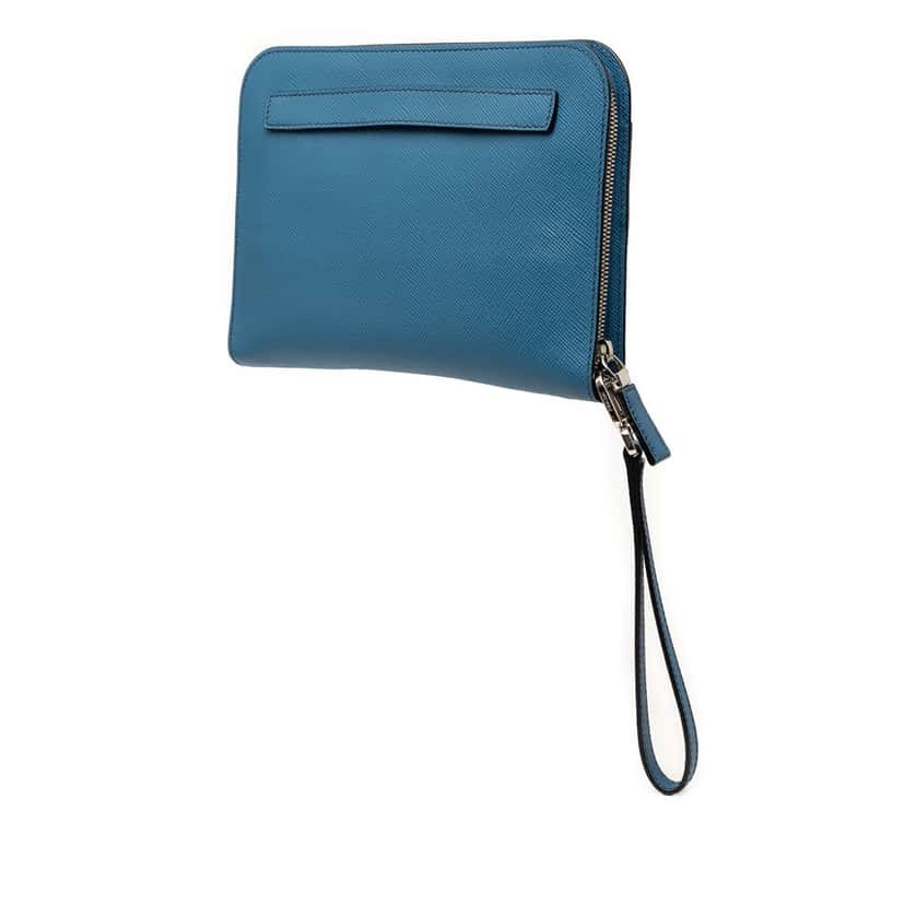 Prada Saffiano Clutch Blue Leather Very good condition - Back View