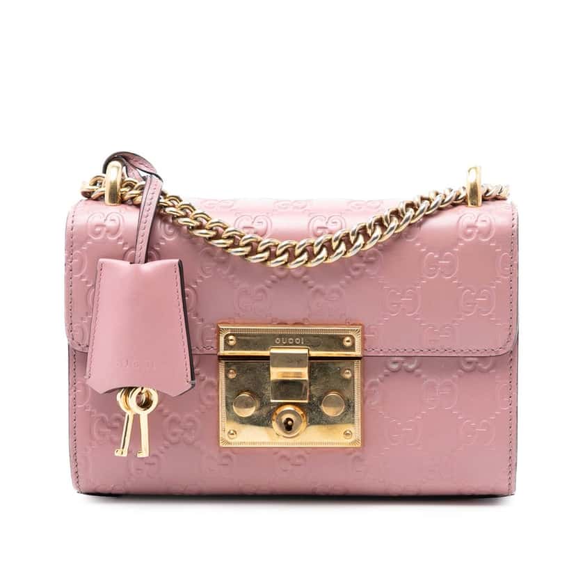 Gucci Small Guccissima Padlock Crossbody Pink Leather Very good condition - Front View