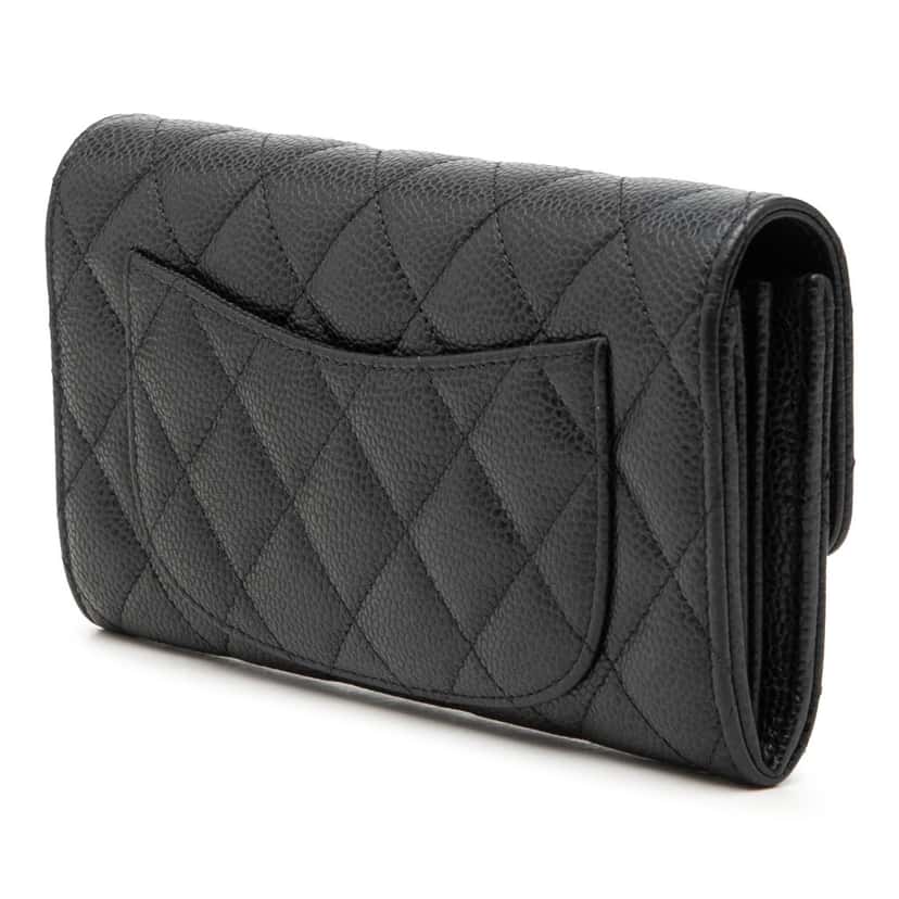 Chanel CC Quilted Caviar Classic Flap Wallet Black Leather Very good condition - Back View