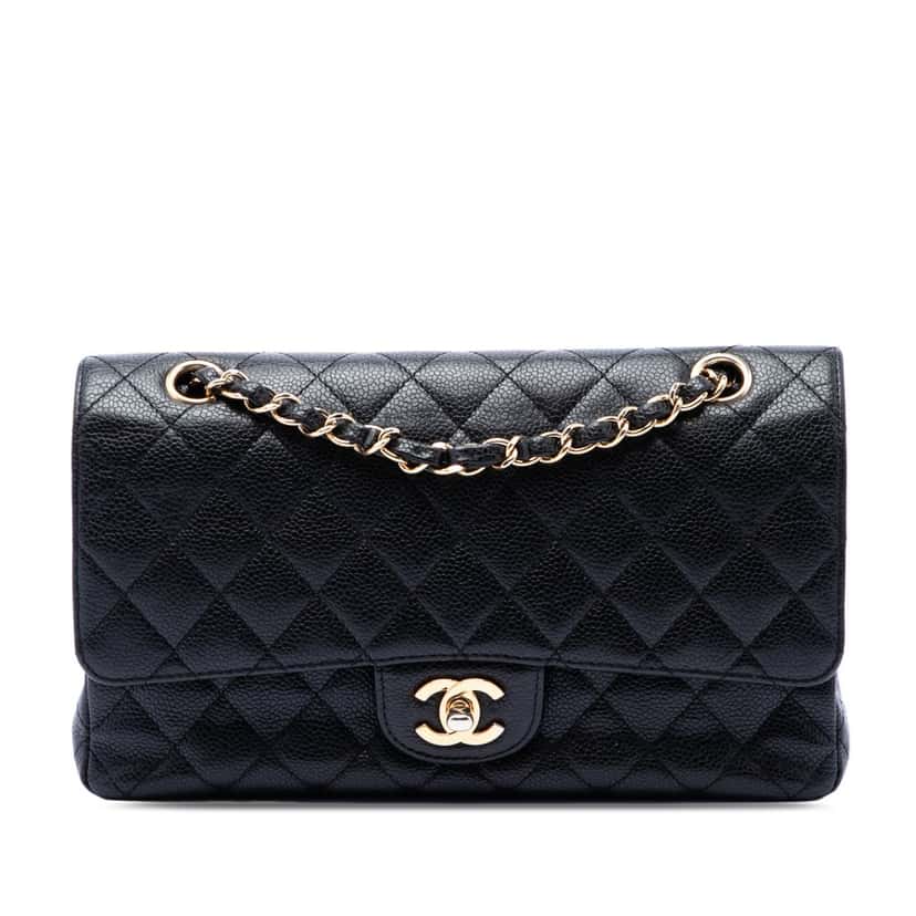 Chanel Medium Classic Caviar Double Flap Black Leather Very good condition - Front View