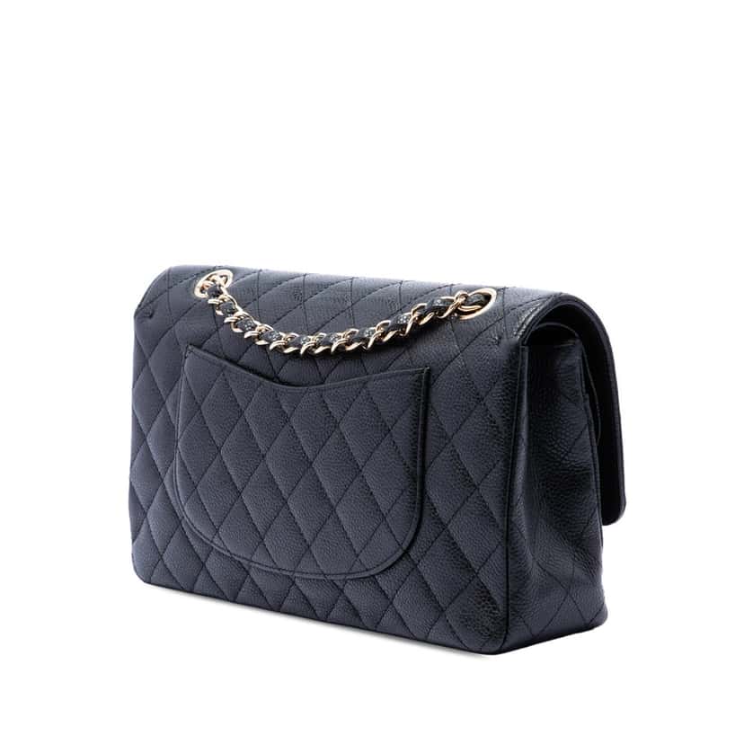 Chanel Medium Classic Caviar Double Flap Black Leather Very good condition - Back View