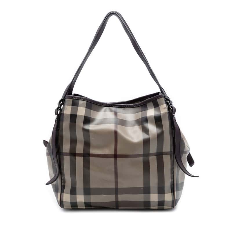 Burberry Small Smoke Check Coated Canvas Canterbury Tote Brown Very good condition - Front View