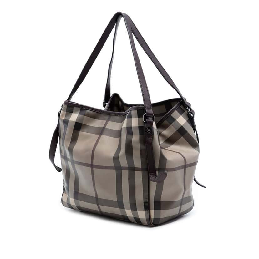 Burberry Small Smoke Check Coated Canvas Canterbury Tote Brown Very good condition - Back View