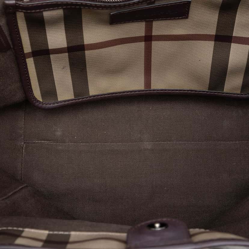 Burberry Small Smoke Check Coated Canvas Canterbury Tote Brown Very good condition - Model View