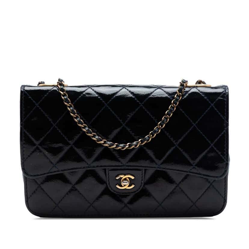 Chanel Quilted Patent and Goatskin CC Eyelet Wallet On Chain Blue Leather Very good condition - Front View