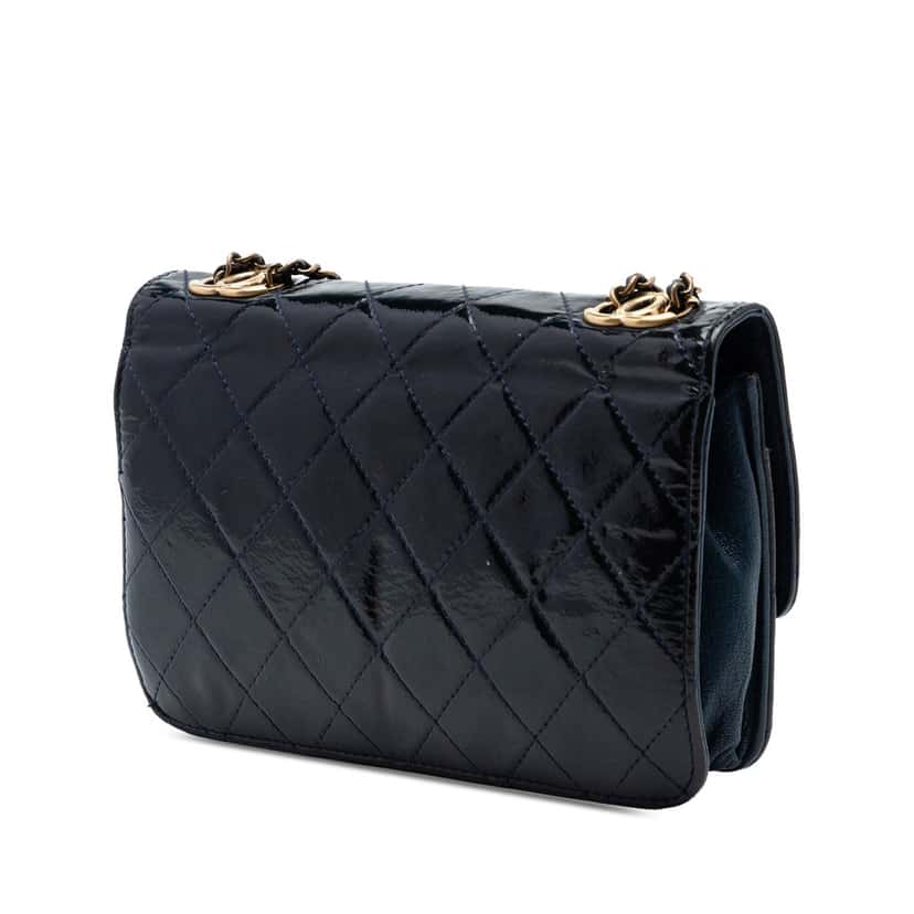 Chanel Quilted Patent and Goatskin CC Eyelet Wallet On Chain Blue Leather Very good condition - Back View