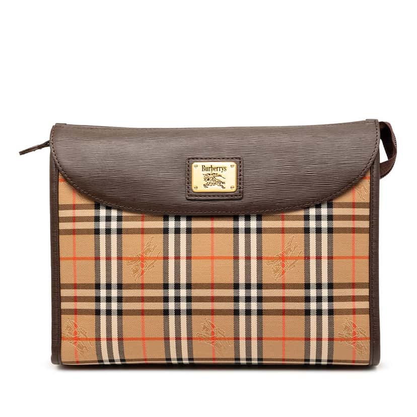 Burberry Haymarket Check Canvas Clutch Beige Good condition - Front View