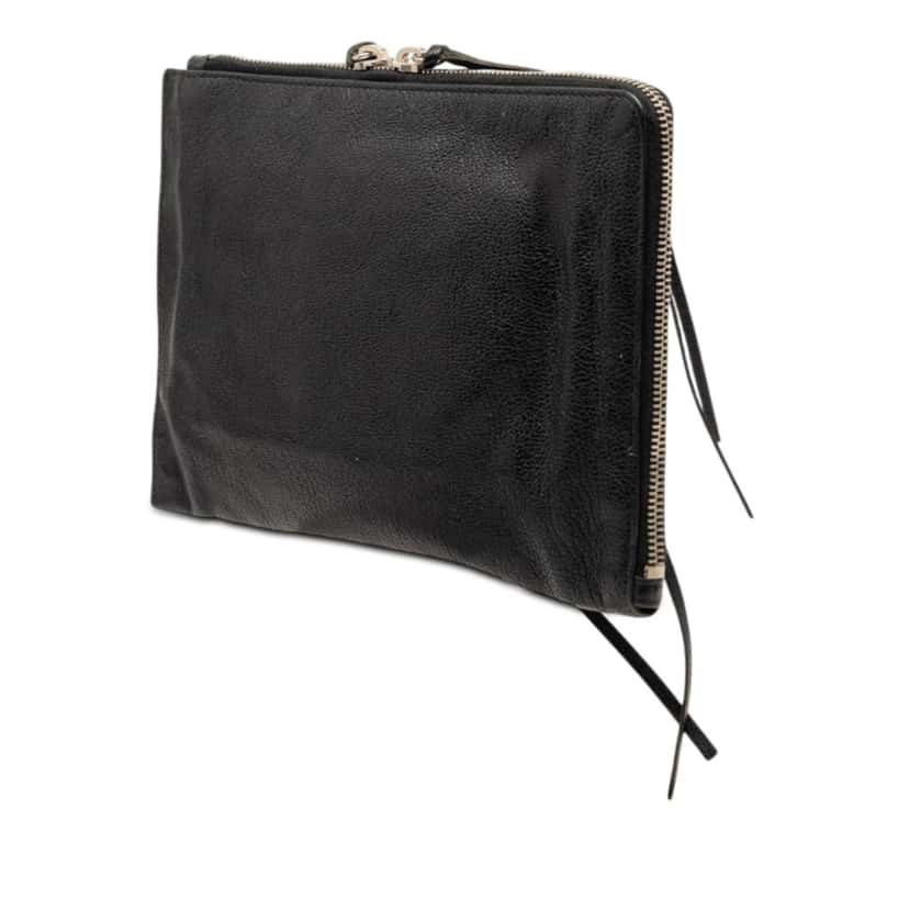 Balenciaga Chevre Motocross Classic Metallic Edge Clutch Black Leather Very good condition - Back View
