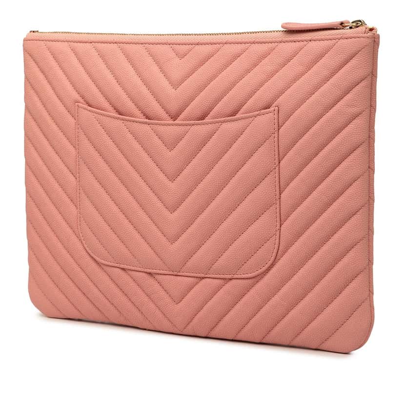 Chanel Medium CC Chevron Caviar O Case Clutch Pink Leather Very good condition - Back View