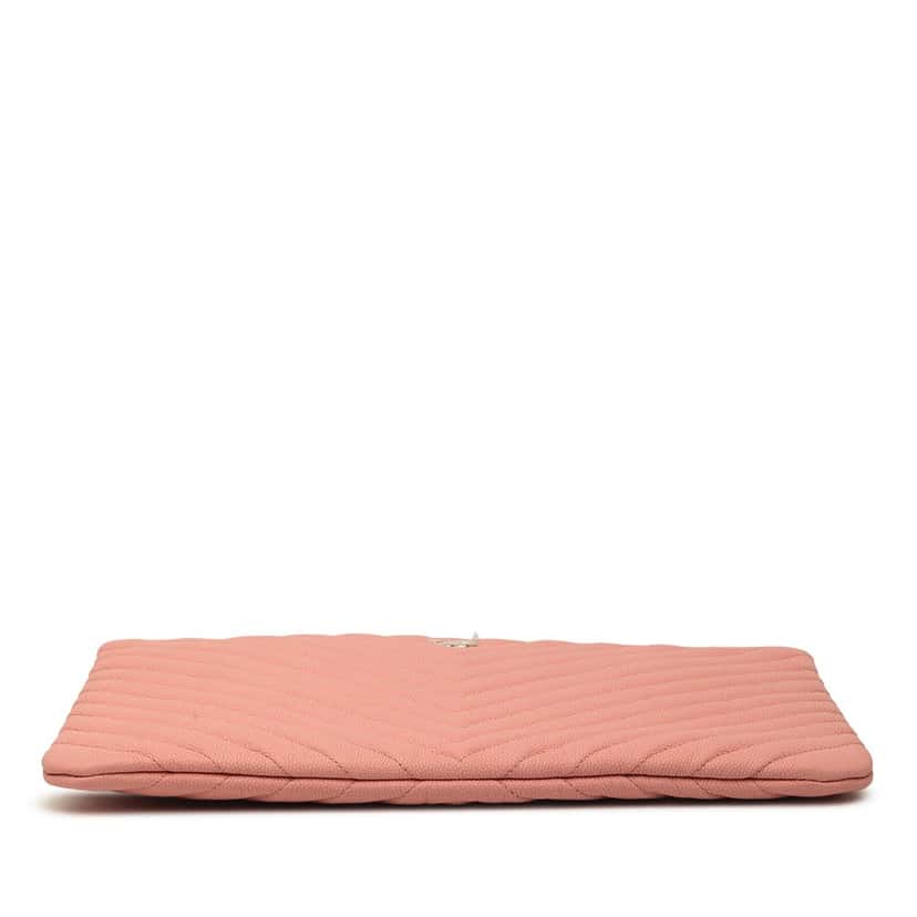 Chanel Medium CC Chevron Caviar O Case Clutch Pink Leather Very good condition - Inside View