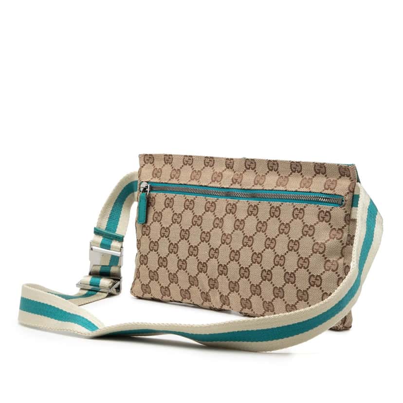 Gucci GG Canvas Web Double Pocket Belt Bag Beige Very good condition - Back View