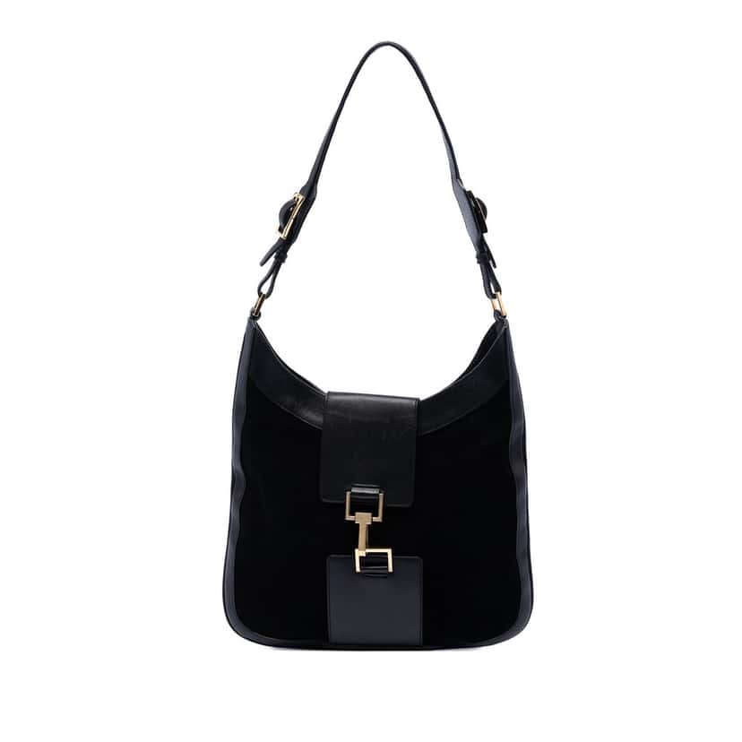 Gucci Suede Jackie Shoulder Bag Black Leather Very good condition - Front View