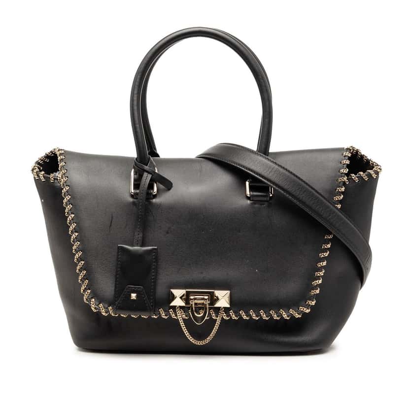 Valentino Leather Demilune Whipstitch Satchel Black Leather Very good condition - Front View
