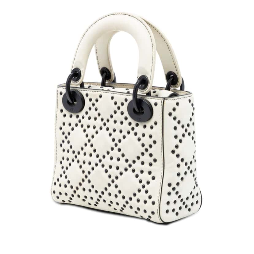 Dior Mini Ultra Matte Calfskin Cannage Studded Supple Lady Dior White Leather Very good condition - Back View