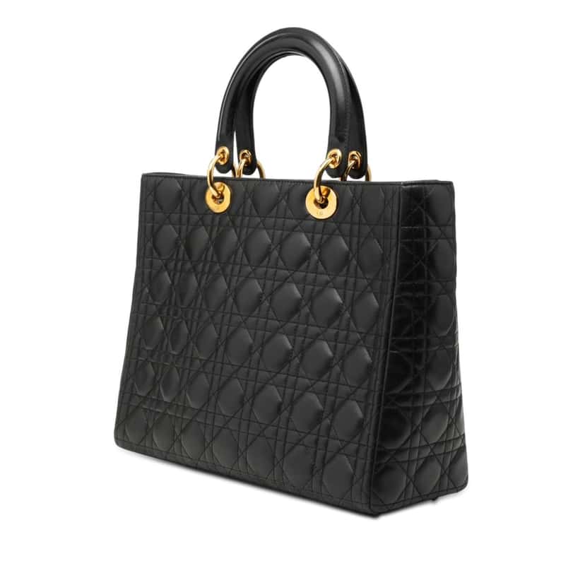 Dior Large Lambskin Cannage Lady Dior Black Leather Very good condition - Back View