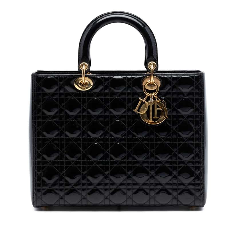 Dior Large Patent Cannage Lady Dior Black Leather Very good condition - Front View