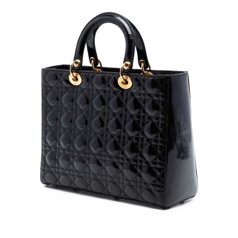 Dior Large Patent Cannage Lady Dior Black Leather Very good condition - Back View