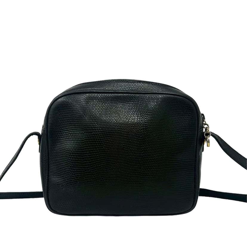 Ferragamo Embossed Lizard Leather Vara Crossbody Black Leather Very good condition - Back View