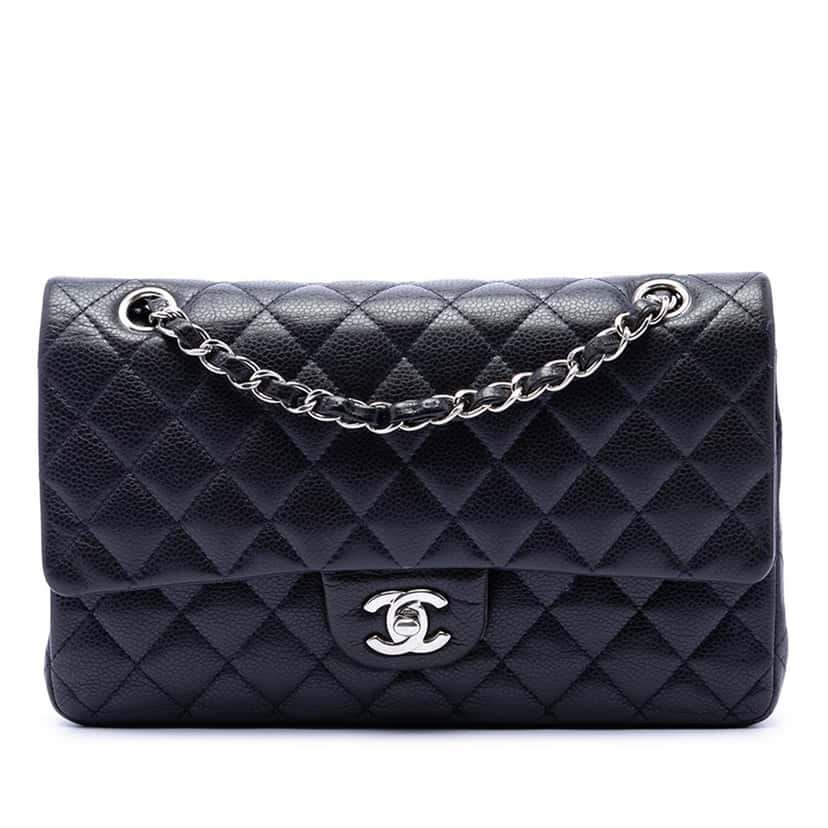 Chanel Medium Classic Caviar Double Flap Blue Leather Good condition - Front View