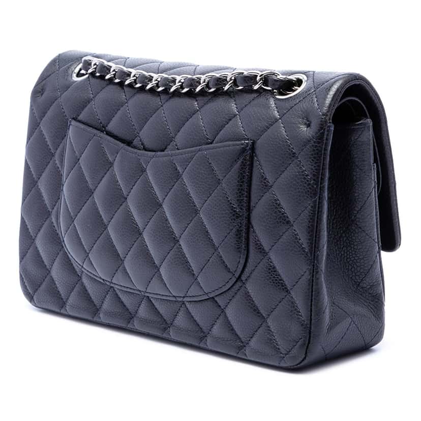 Chanel Medium Classic Caviar Double Flap Blue Leather Good condition - Back View