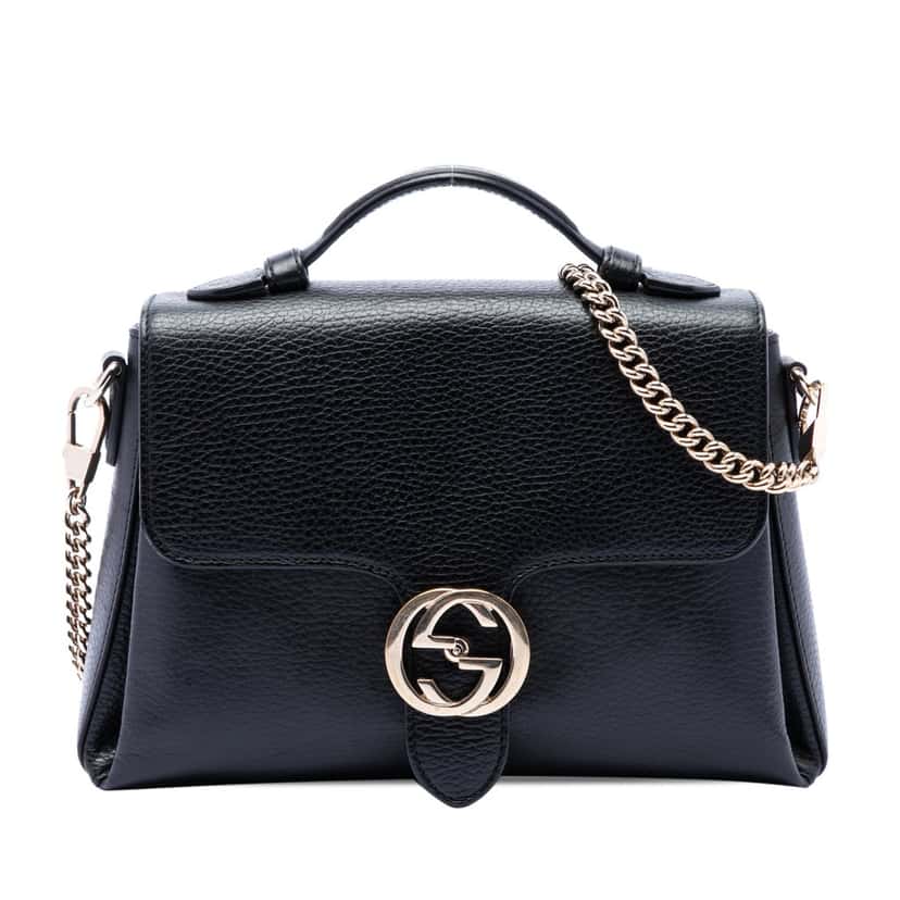 Gucci Small Dollar Calf Interlocking G Satchel Black Leather Very good condition - Front View