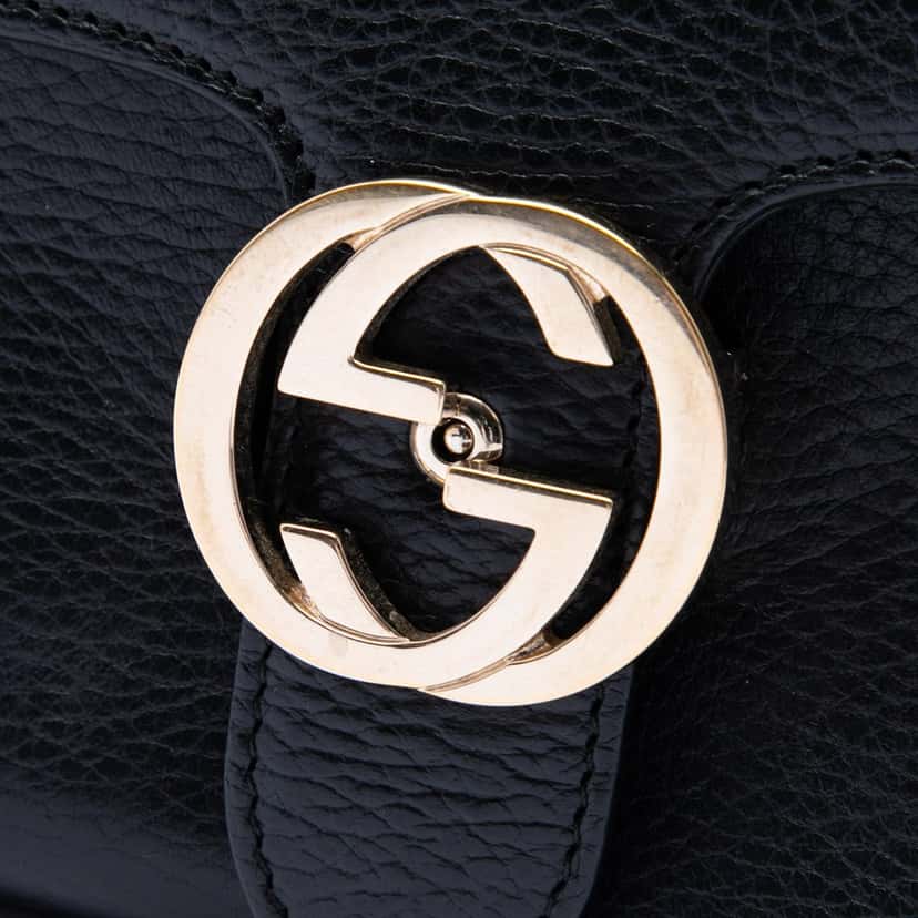 Gucci Small Dollar Calf Interlocking G Satchel Black Leather Very good condition - Box View