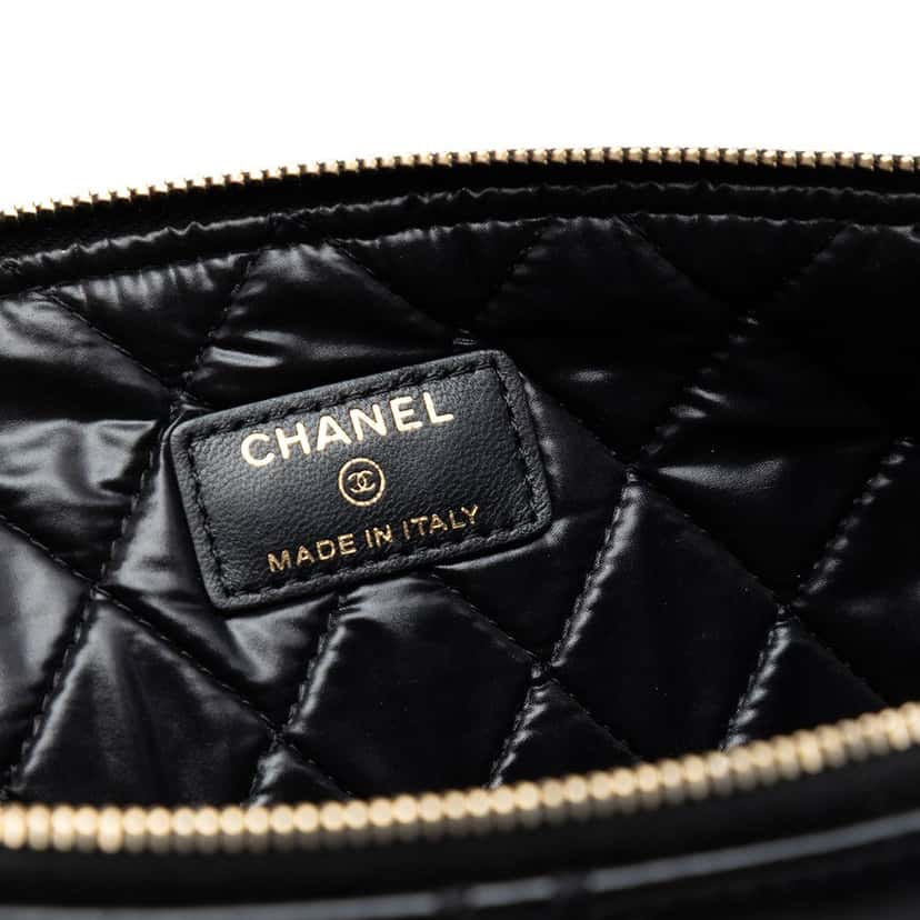 Chanel Large Quilted Lambskin Double Stitch Tassel O Case Clutch Black Leather Very good condition - Box View