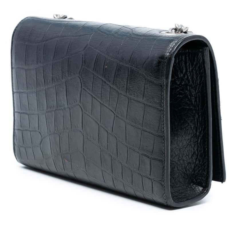 Saint Laurent Small Croc Embossed Leather Monogram Kate Tassel Crossbody Black Leather Very good condition - Back View