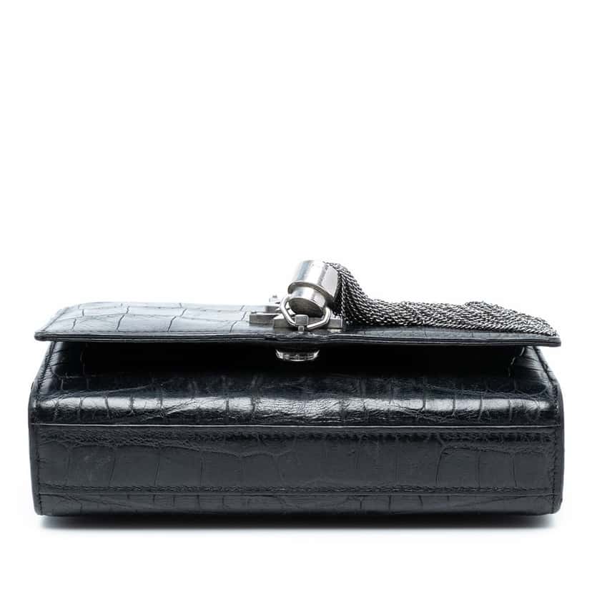 Saint Laurent Small Croc Embossed Leather Monogram Kate Tassel Crossbody Black Leather Very good condition - Inside View