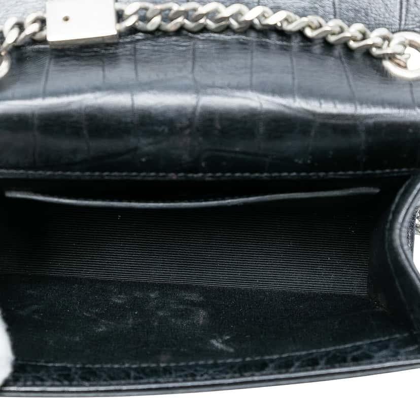 Saint Laurent Small Croc Embossed Leather Monogram Kate Tassel Crossbody Black Leather Very good condition - Model View