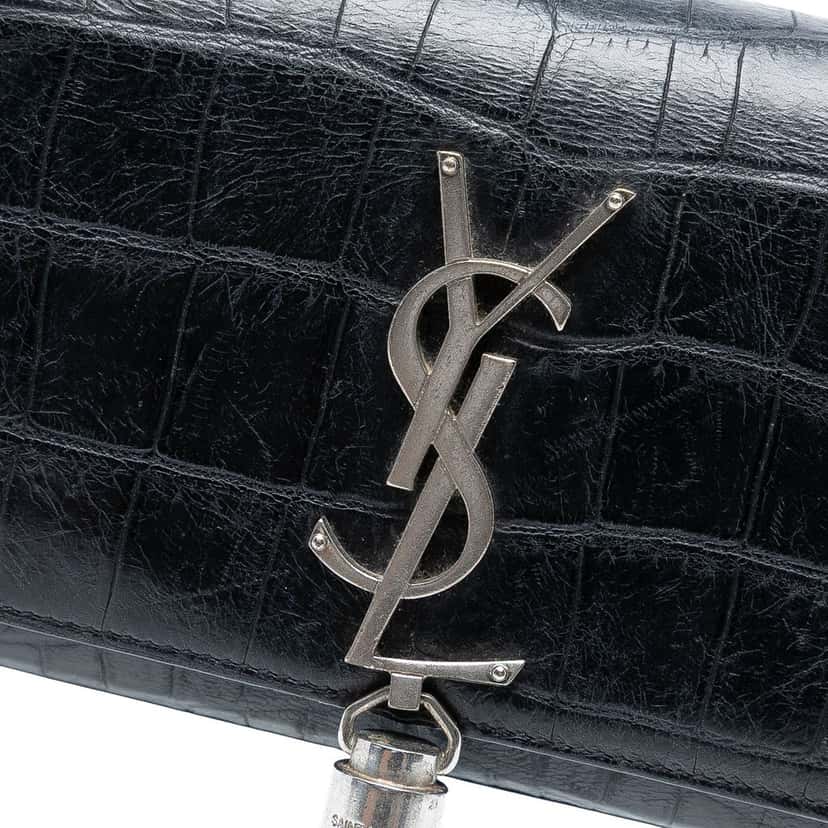 Saint Laurent Small Croc Embossed Leather Monogram Kate Tassel Crossbody Black Leather Very good condition - Box View