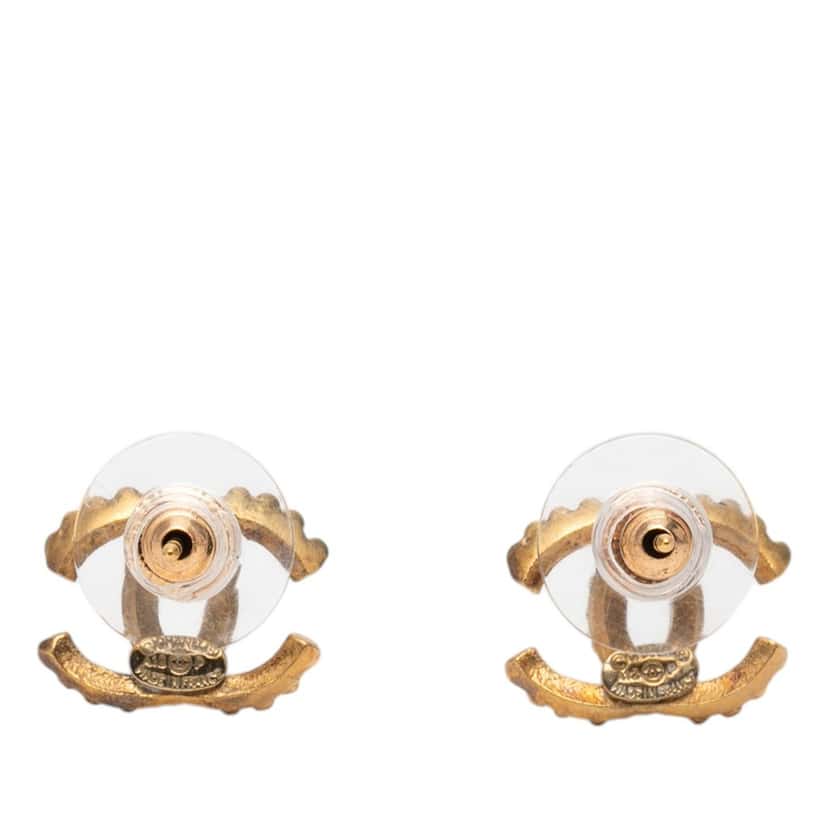Chanel CC Gold Plated Logo Studded Push Back Earrings Gold Metal Very good condition - Back View