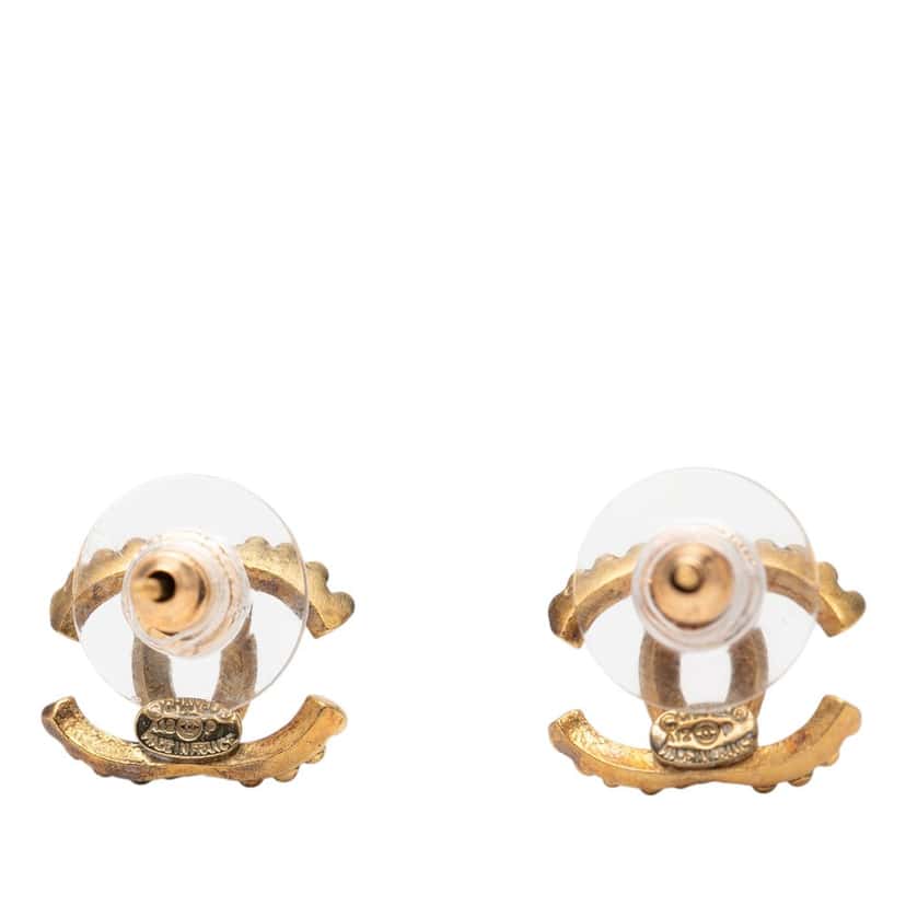 Chanel CC Gold Plated Logo Studded Push Back Earrings Gold Metal Very good condition - Inside View