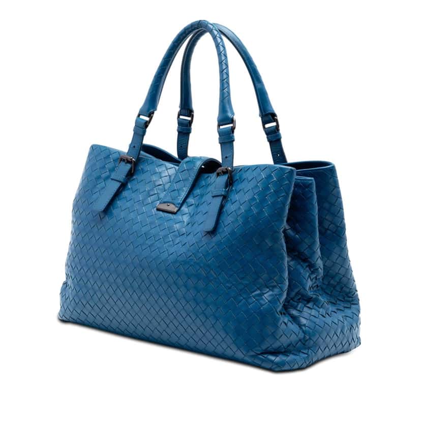 Bottega Veneta Medium Nappa Intrecciato Roma Tote Blue Leather Very good condition - Back View
