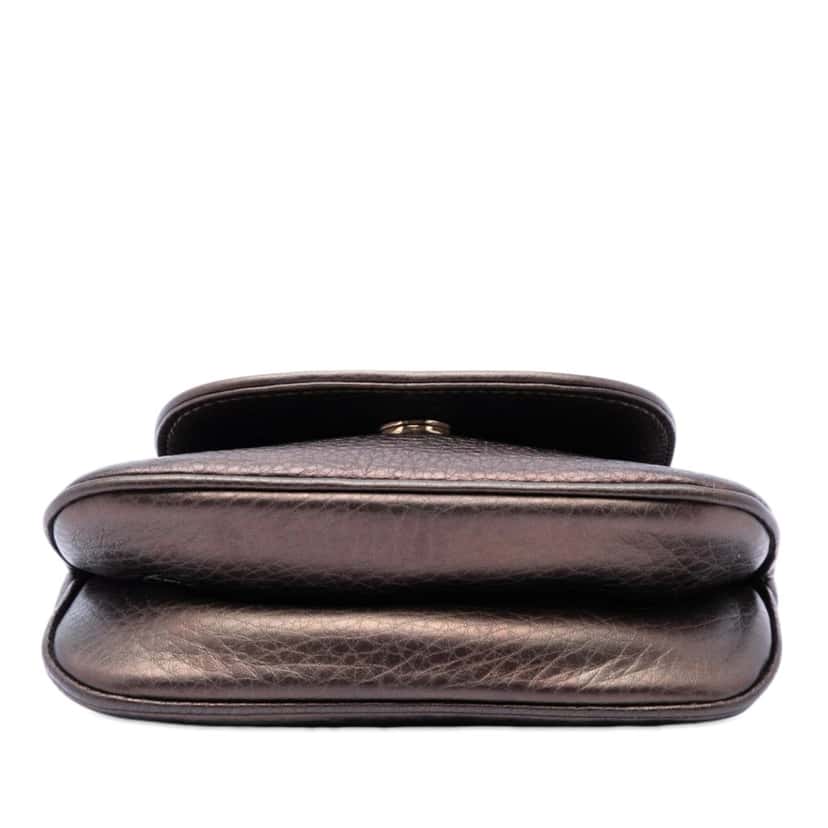 Gucci Small Metallic Pebbled Calfskin 1973 Chain Crossbody Brown Leather Very good condition - Inside View