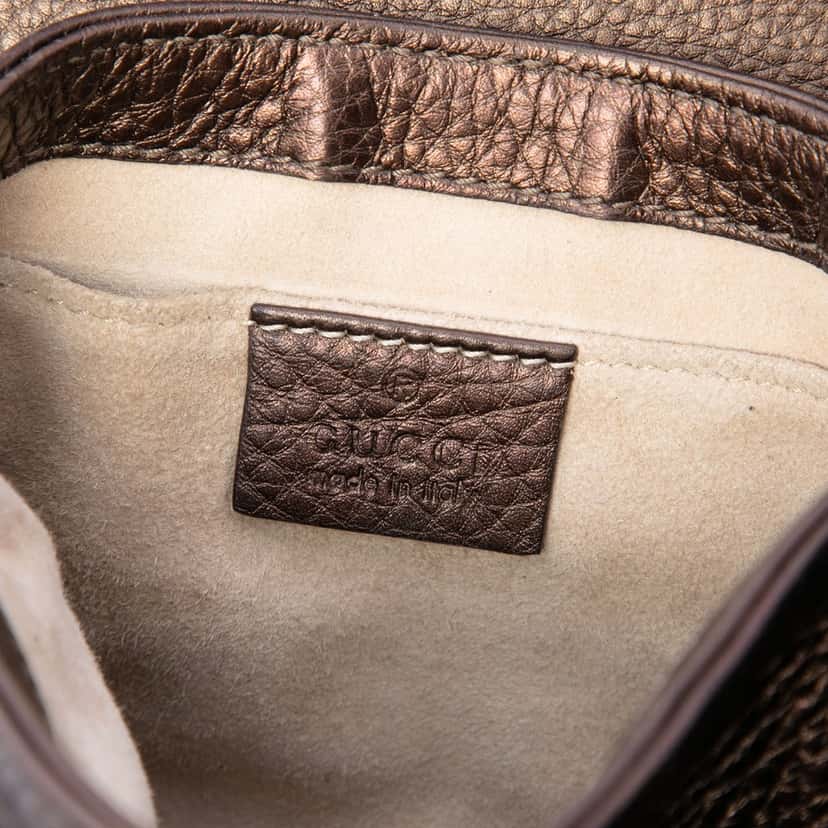 Gucci Small Metallic Pebbled Calfskin 1973 Chain Crossbody Brown Leather Very good condition - Box View