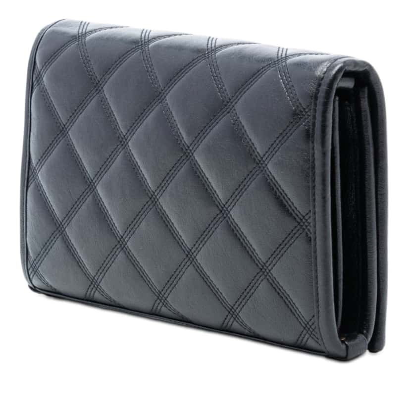 Saint Laurent Quilted Diamond Lambskin Becky Wallet on Chain Black Leather Very good condition - Back View
