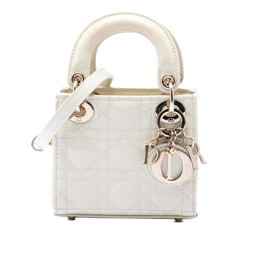 Dior Micro Patent Cannage Lady Dior White Leather Very good condition - Front View