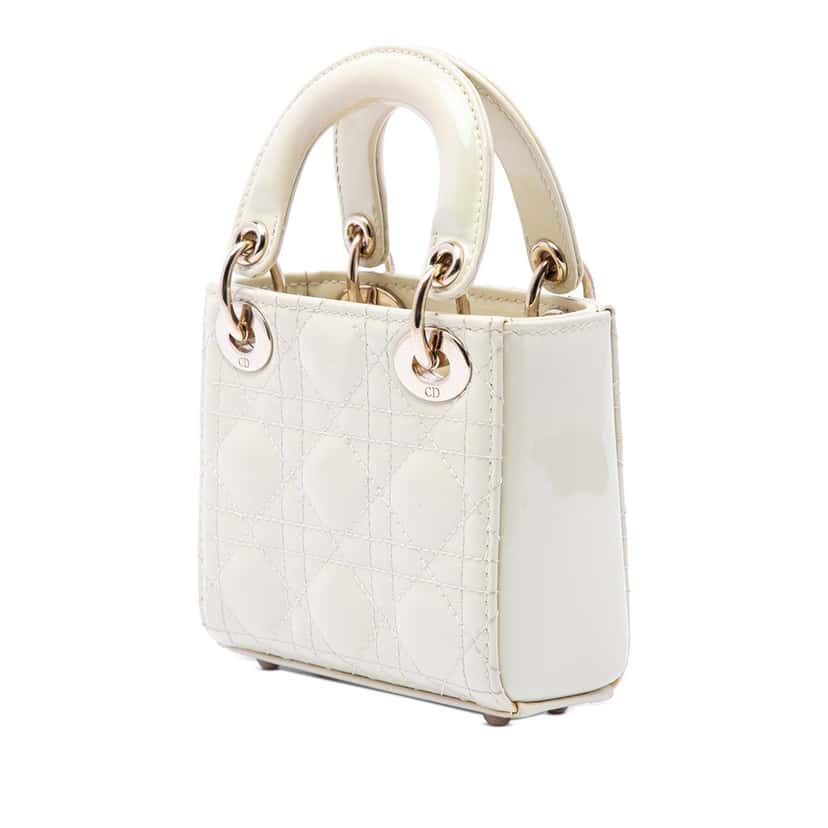Dior Micro Patent Cannage Lady Dior White Leather Very good condition - Back View